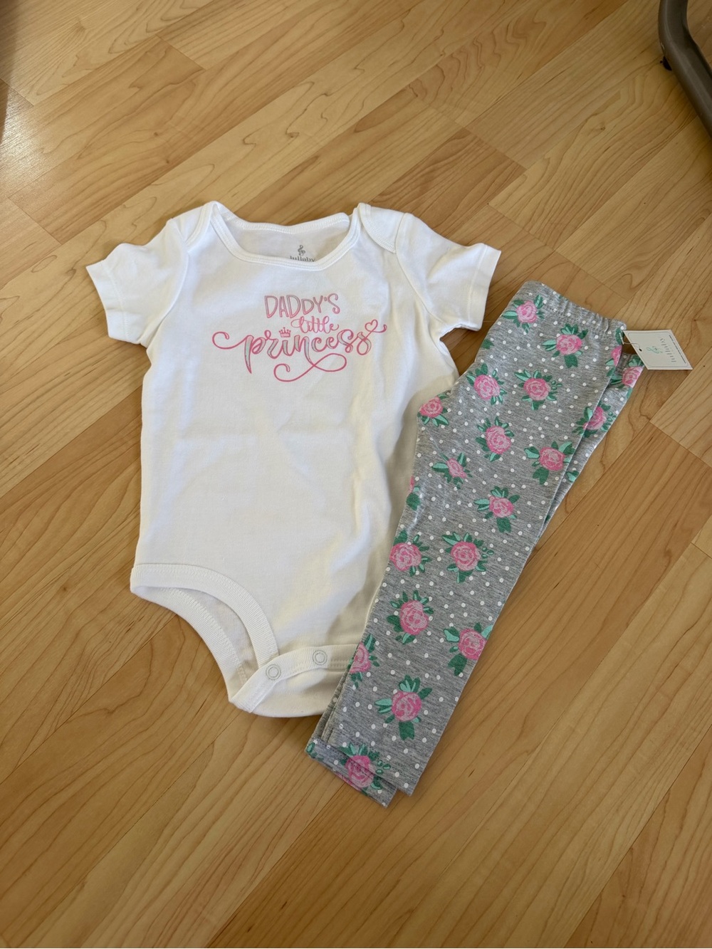 White & Gray Girls' Matching Set with Pink Floral Accents